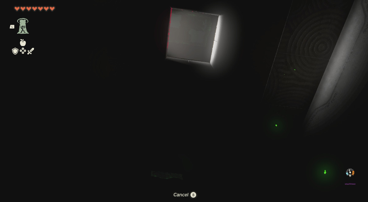 Luce che brilla attraverso un'apertura quadrata nel soffitto in Zelda: Tears of the Kingdom