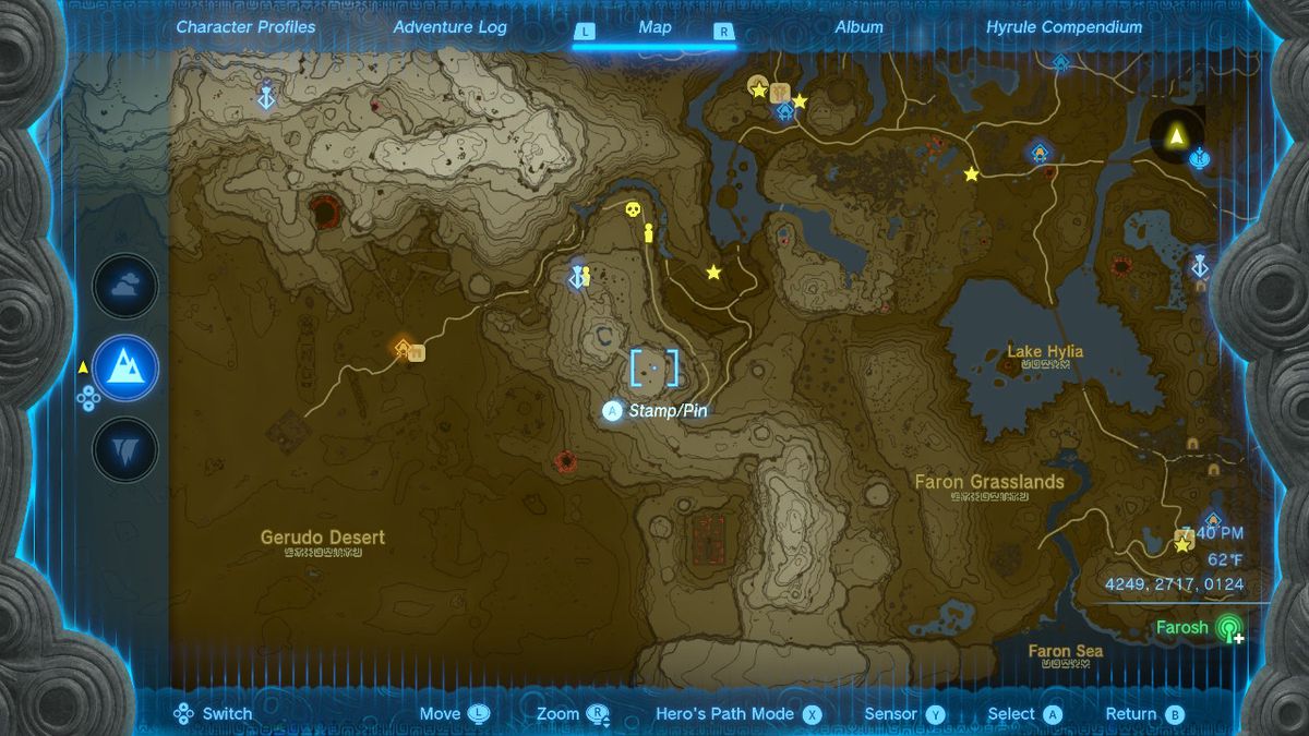 Una mappa che mostra la posizione di un drago in Zelda Tears of the Kingdom.