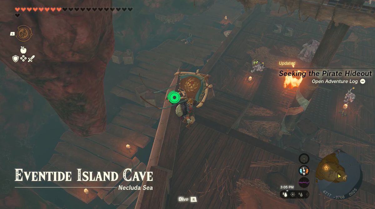 Link scivola verso un pirata Bokoblin in Zelda: Tears of the Kingdom