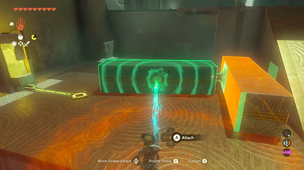 Link guida un blocco di metallo su una piastra elettrica nel Santuario di Jochi-iu in Zelda: Tears of the Kingdom