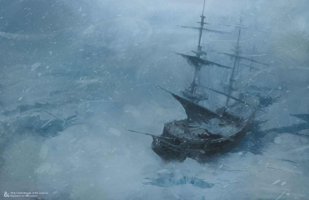 Una nave intrappolata nei flussi di ghiaccio.  Una tormenta infuria.