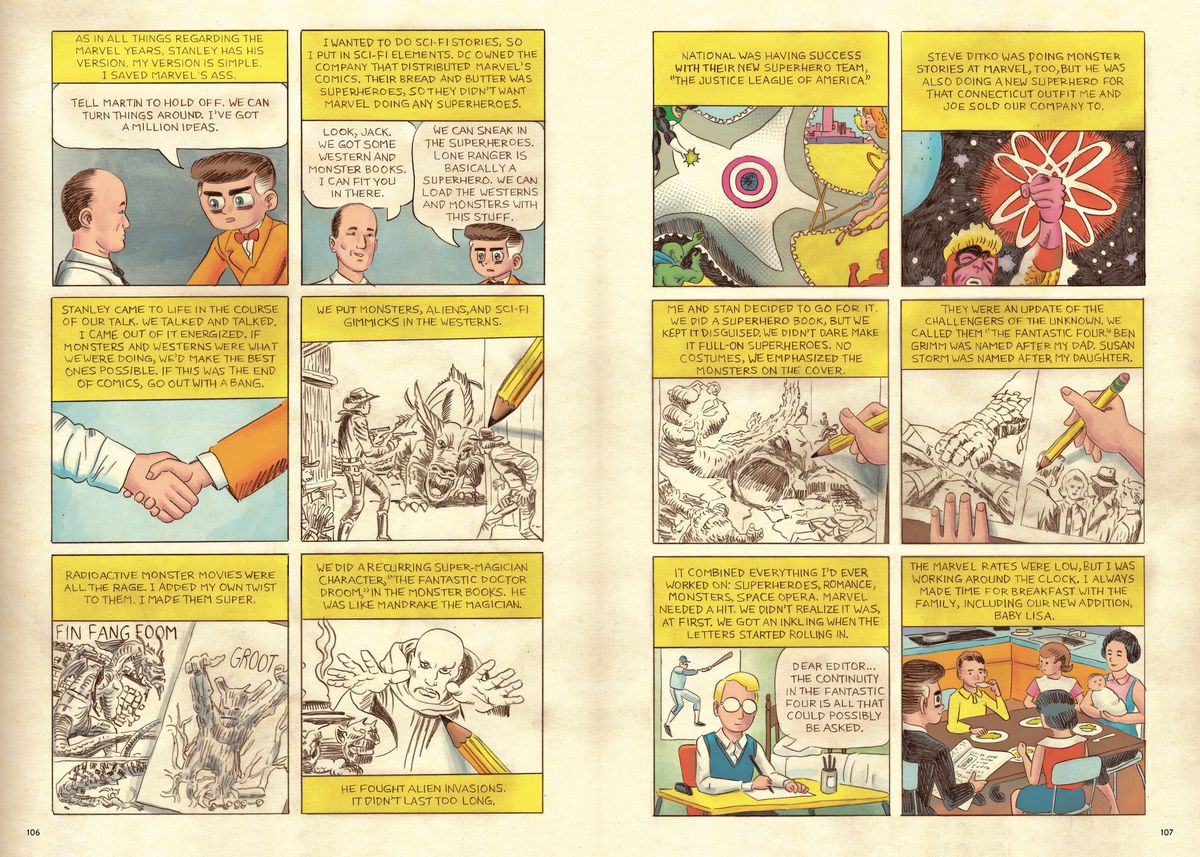 Jack Kirby racconta di aver lavorato con Stan Lee nei primi fumetti occidentali e di aver creato i Fantastici Quattro, in Jack Kirby: The Epic Life of the King of Comics, Penguin Random House (2020). 