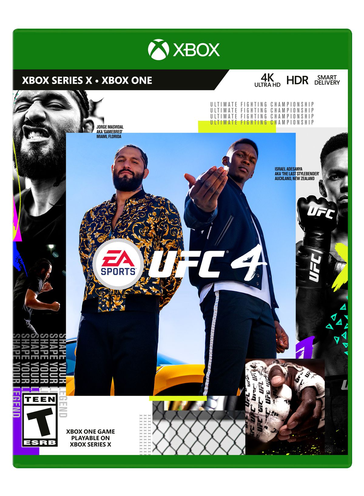 la confezione di Xbox One per EA Sports UFC 4, con Jorge Masvidal e Israel Adesanya