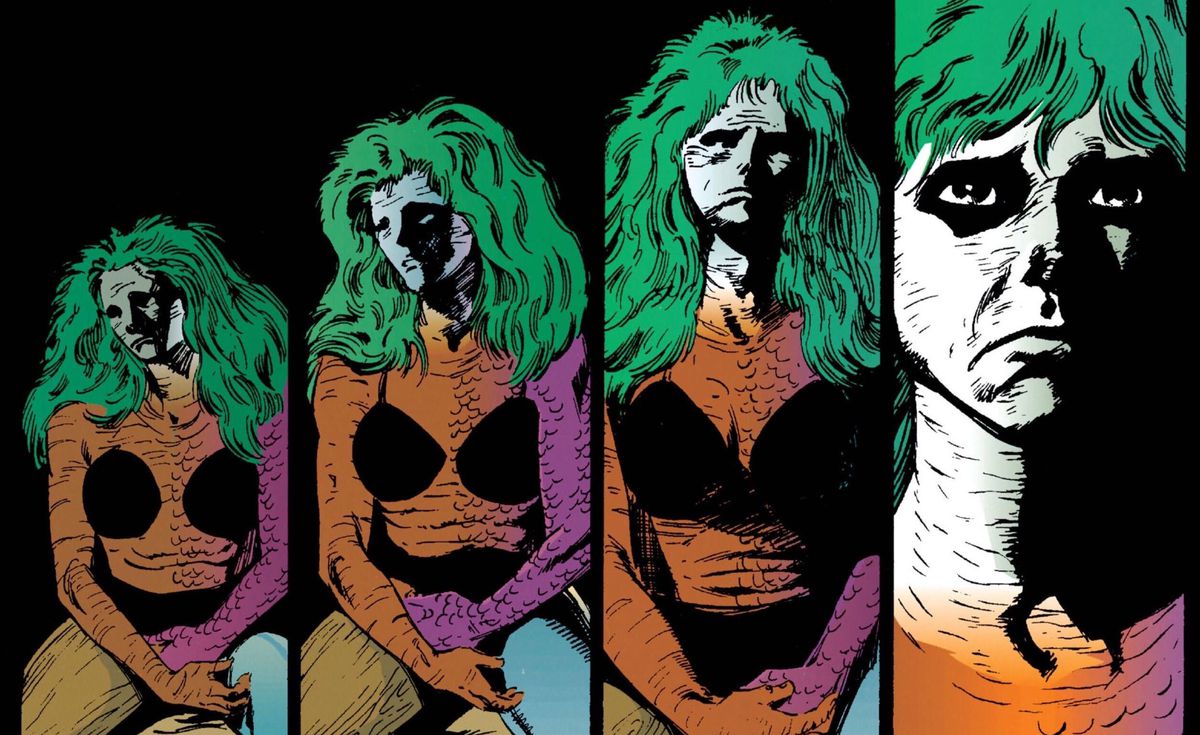 Quattro pannelli silenziosi di Rainie, alias Element Girl, nel numero di Sandman Facade.
