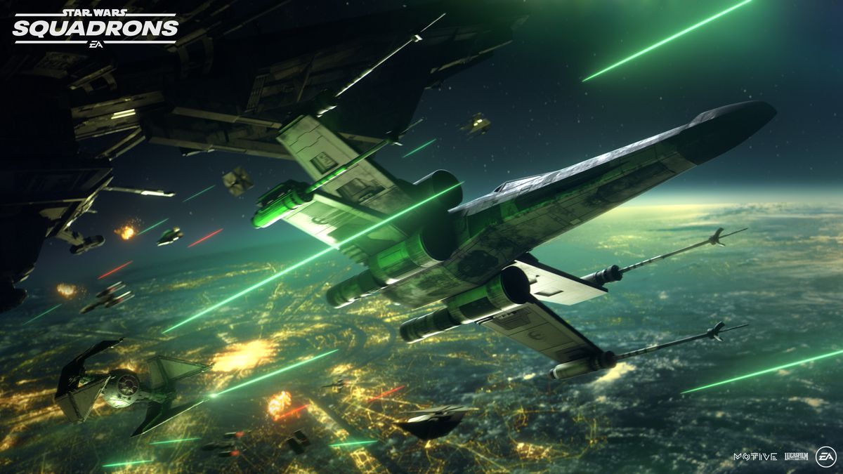 Un TIE Interceptor che insegue un X-Wing in Star Wars: Squadrons