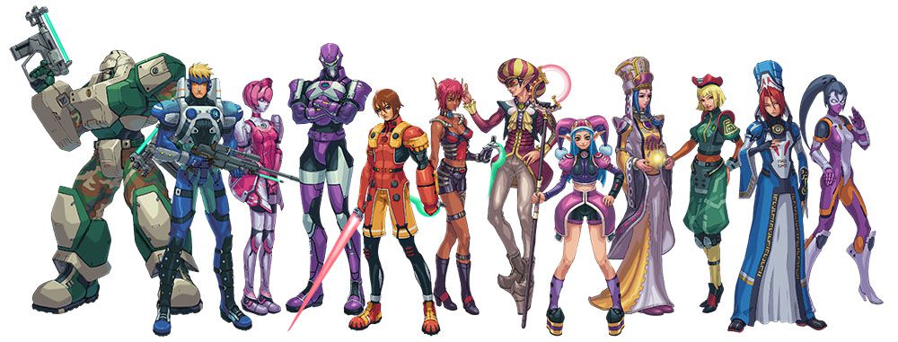 12 personaggi di Phantasy Star Online stanno fianco a fianco
