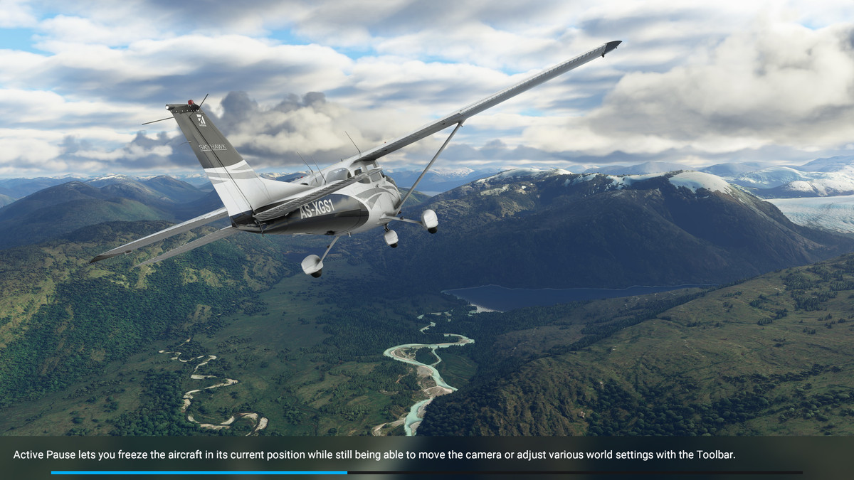 Schermata delle informazioni sulla pausa attiva in Microsoft Flight Simulator