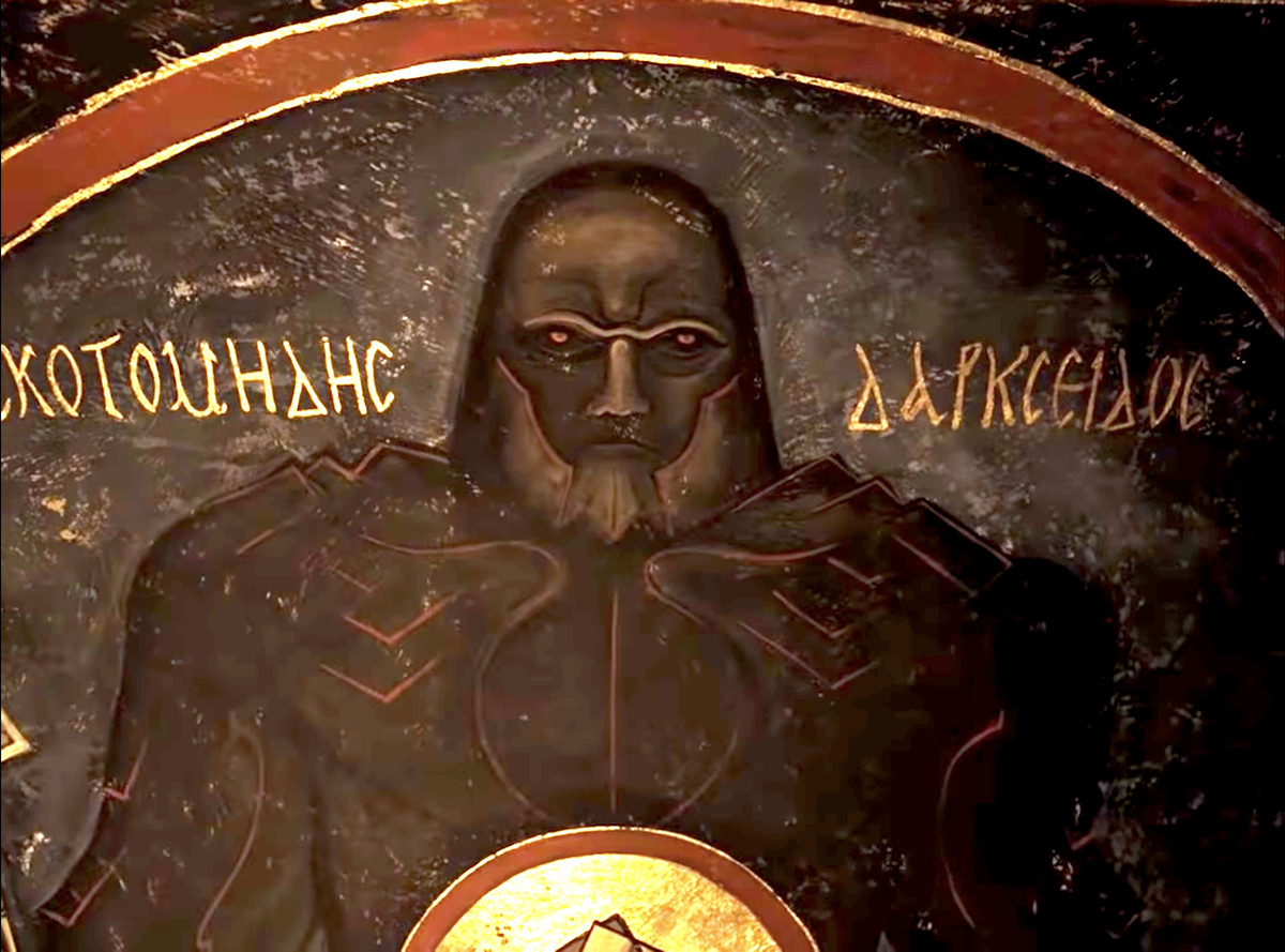 murale di darkseid nella lega della giustizia di zack snyder