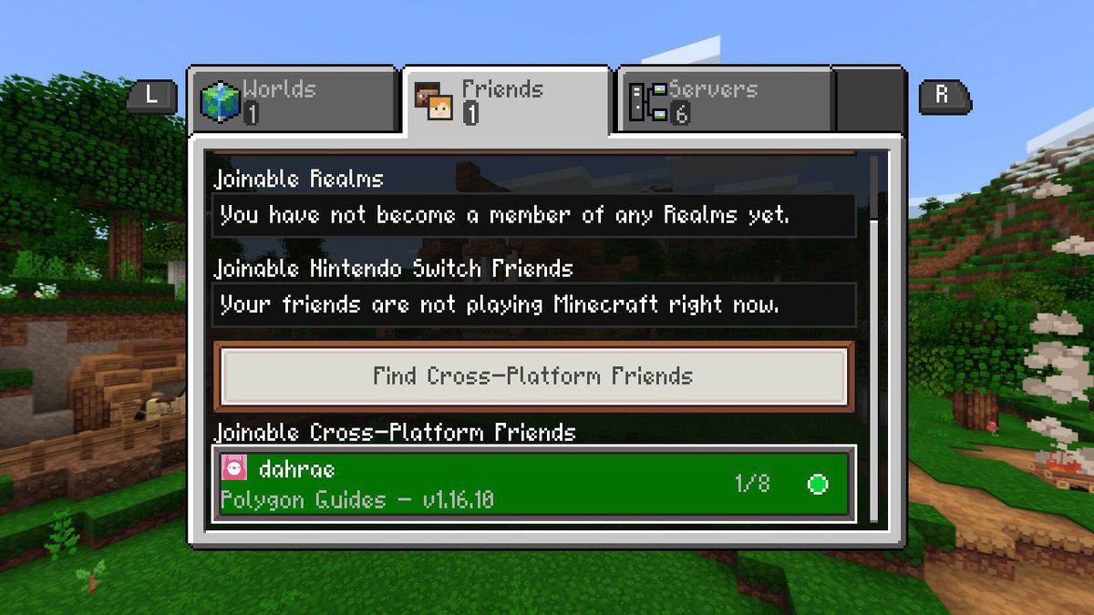 Una schermata di menu che richiede a un giocatore di unirsi al regno multipiattaforma di un amico