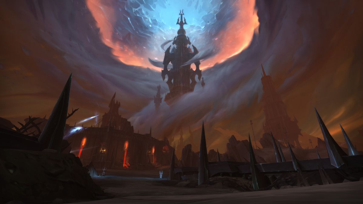World of Warcraft: uno scatto dalle Terre dell'Ombra, che mostra il cielo in frantumi che cade su Azeroth
