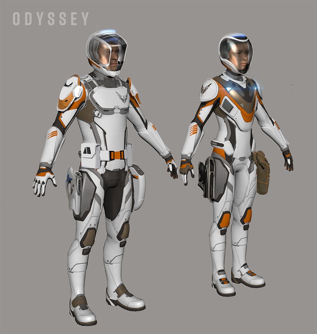 Tute spaziali in Odyssey per modelli di personaggi maschili e femminili.