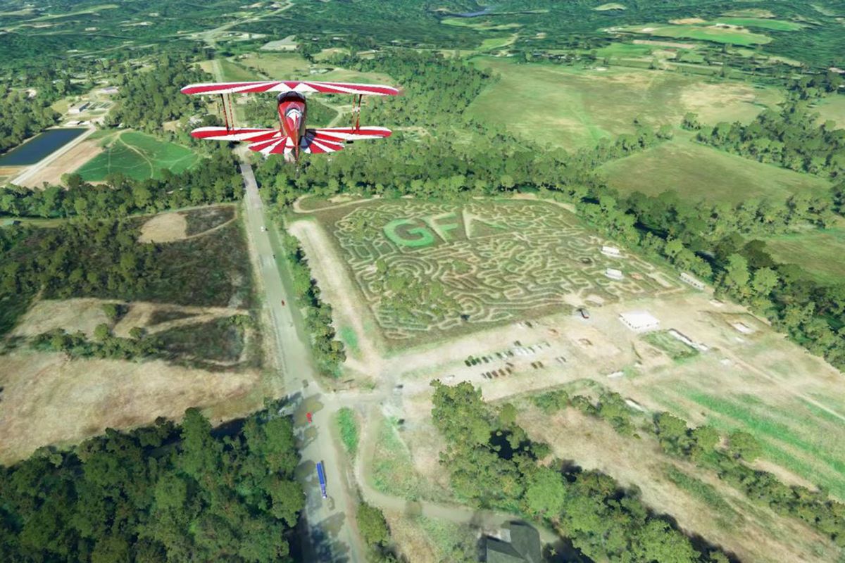 Un labirinto di mais del 2019 in Georgia, raffigurato in Microsoft Flight Simulator