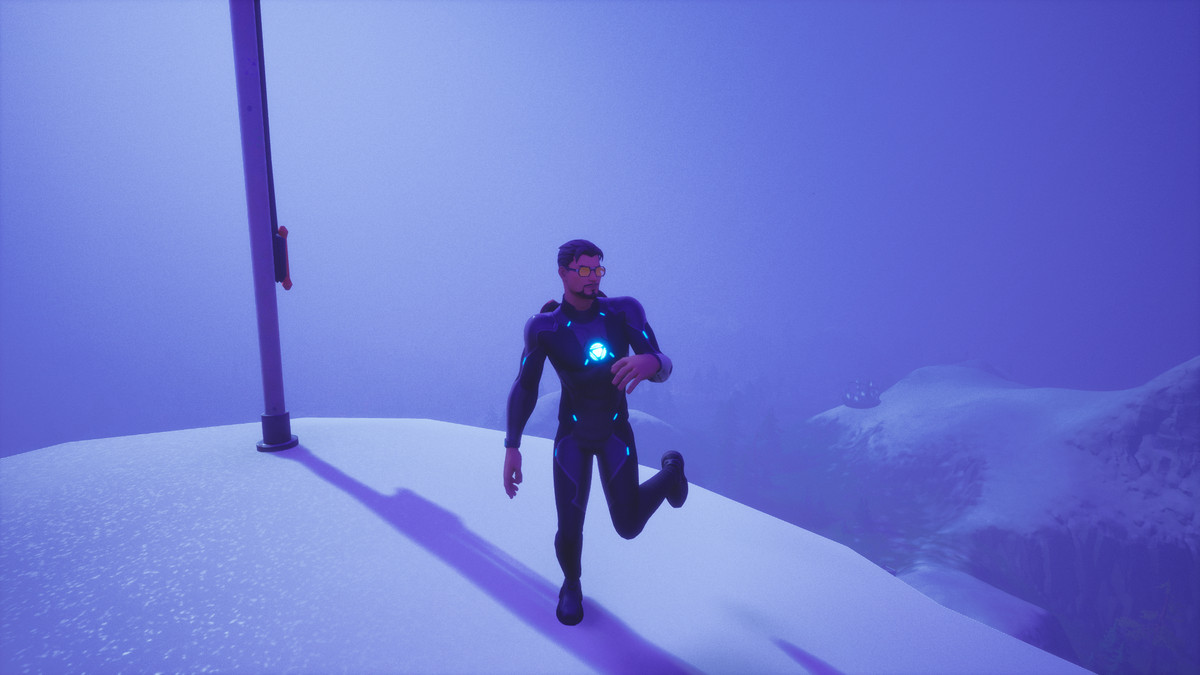 Tony Stark a Fortnite balla in cima a una montagna