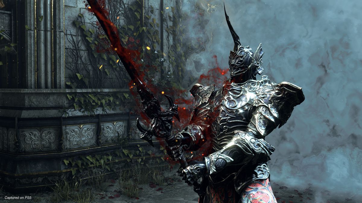 A screenshot of the Penetrator boss holding his sword from Demon’s Souls
