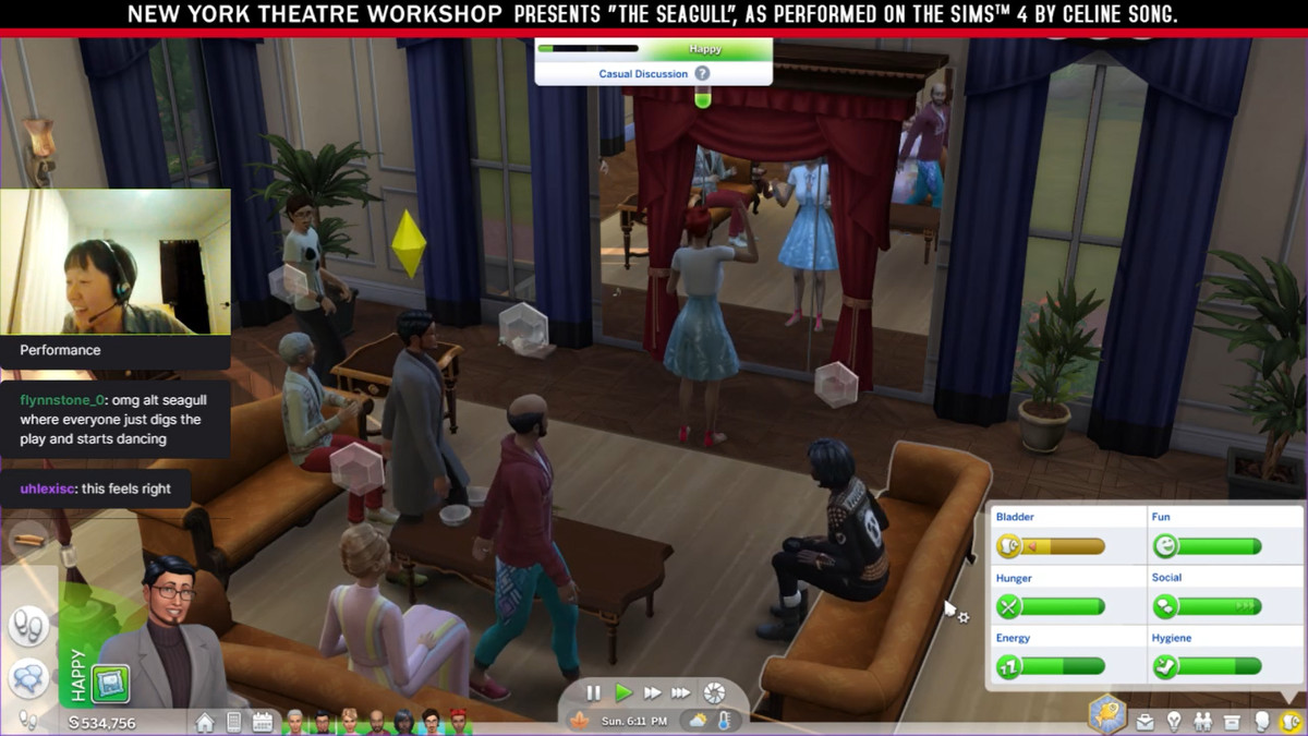 Celine Song interpreta The Sims 4 nei panni dei personaggi di The Seagull