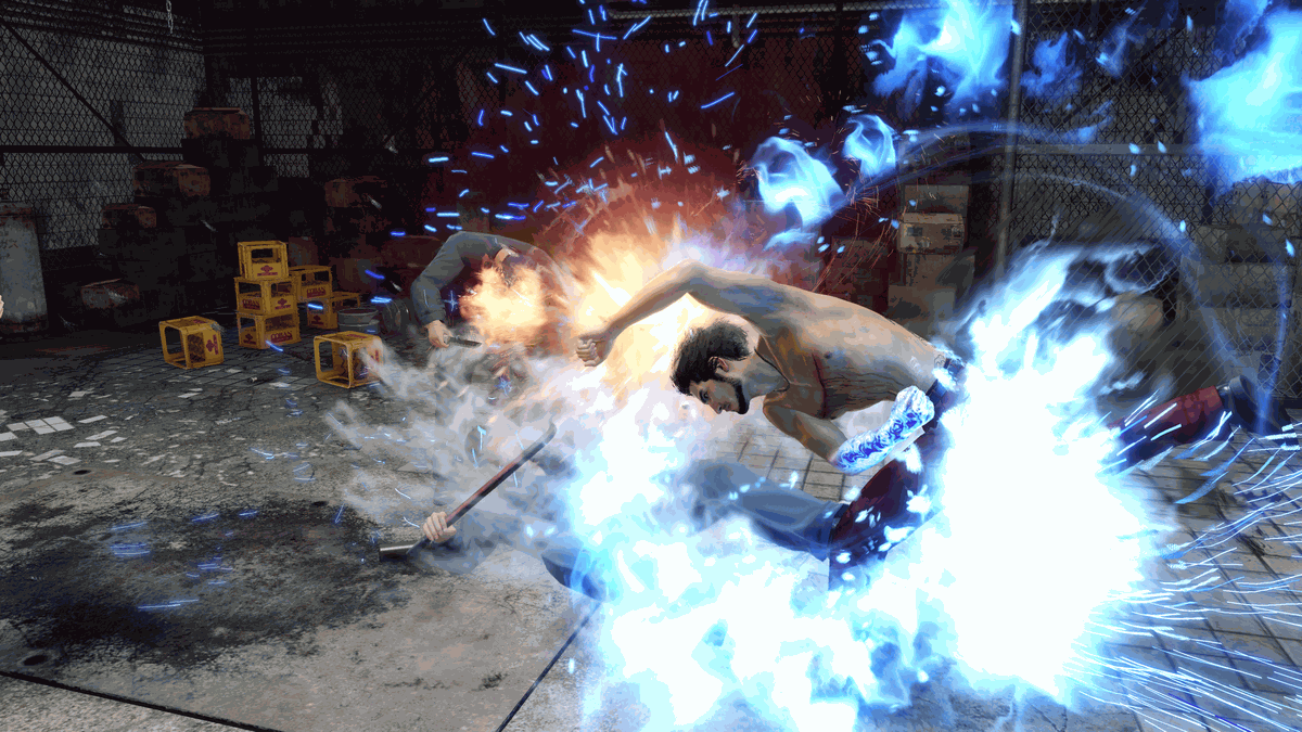 Ichiban gears up to deliver a huge, light-up attack in Yakuza: Like a Dragon