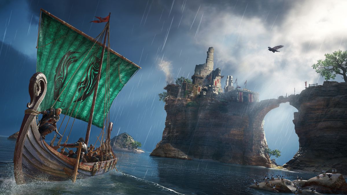 Female Eivor stands on a boat in a screenshot from Assassin’s Creed Valhalla