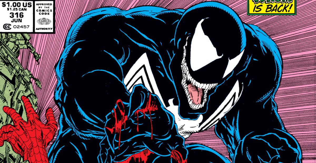 Venom ringhia, con il sangue che gocciola dagli artigli, sulla copertina di Amazing Spider-Man # 316, Marvel Comics (1989).