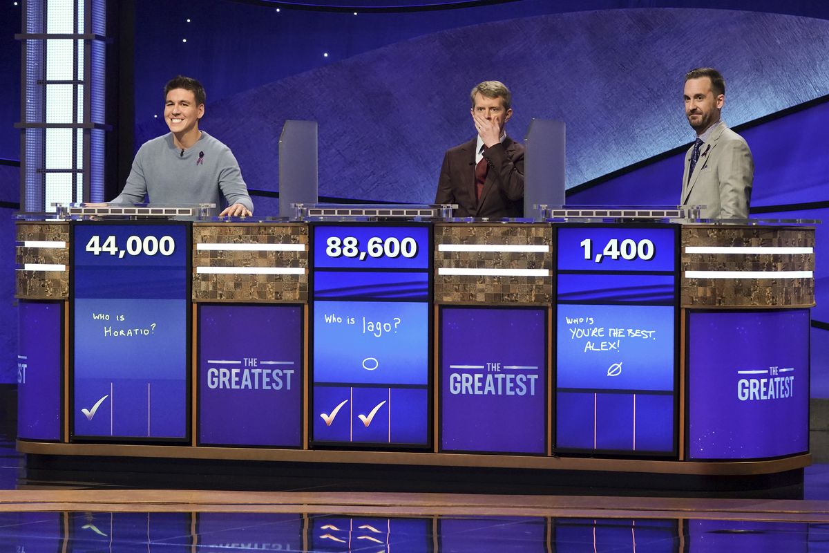 ken jennings gasps between james and brad during the jeopardy! greatest of all time tournament
