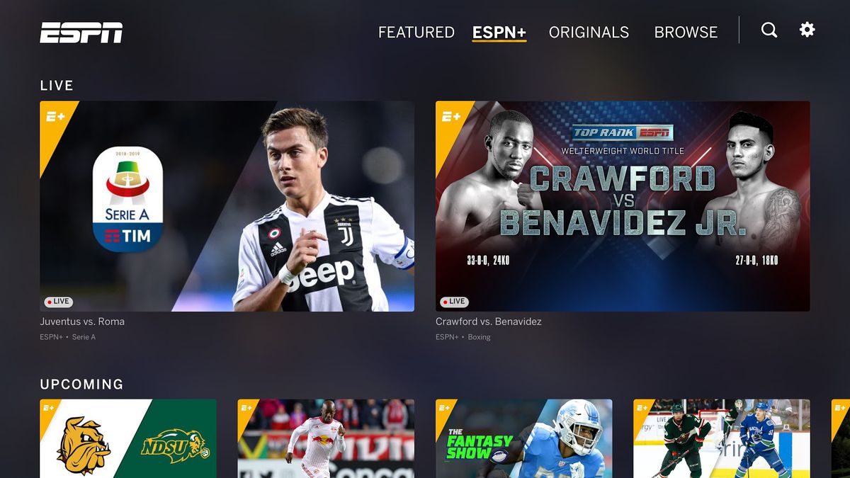 ESPN app on PS4 and Xbox One, showing ESPN Plus tab