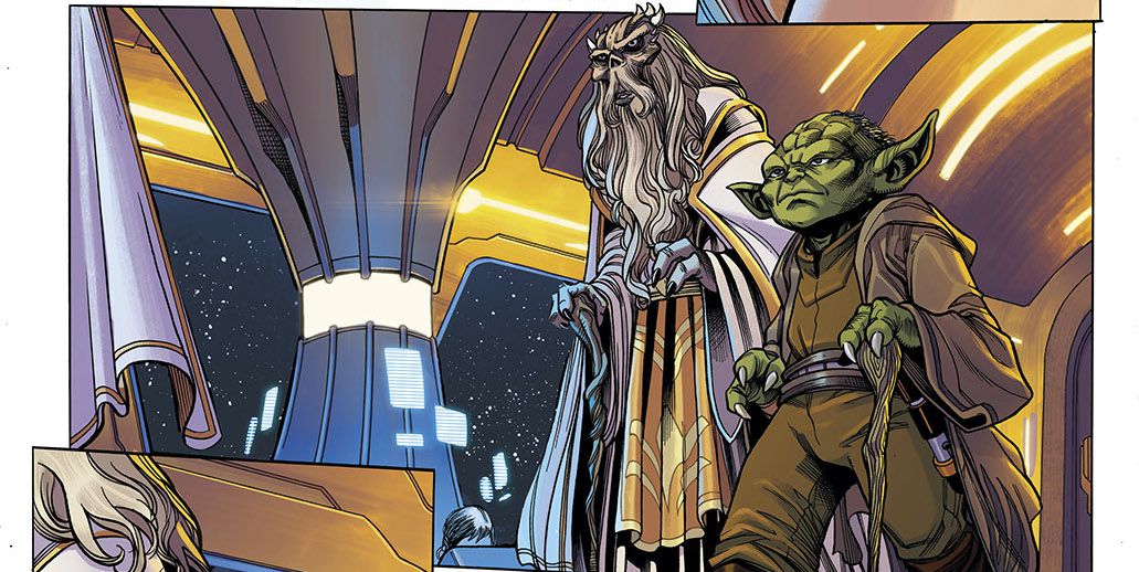Jedi Grandmasters Veter e Yoda sullo Starlight Beacon, in Star Wars: The High Republic # 1, Marvel Comics (2021).