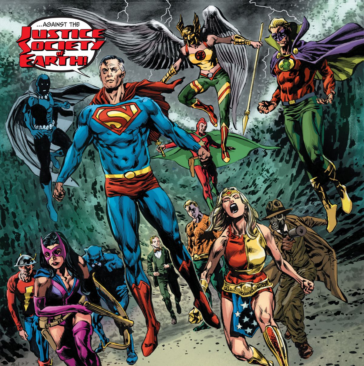 La Justice Society of Earth si riunisce al richiamo di Superman della Terra 2 in Tales from the Dark Multiverse: Crisis on Infinite Earths, DC Comics (2020). 