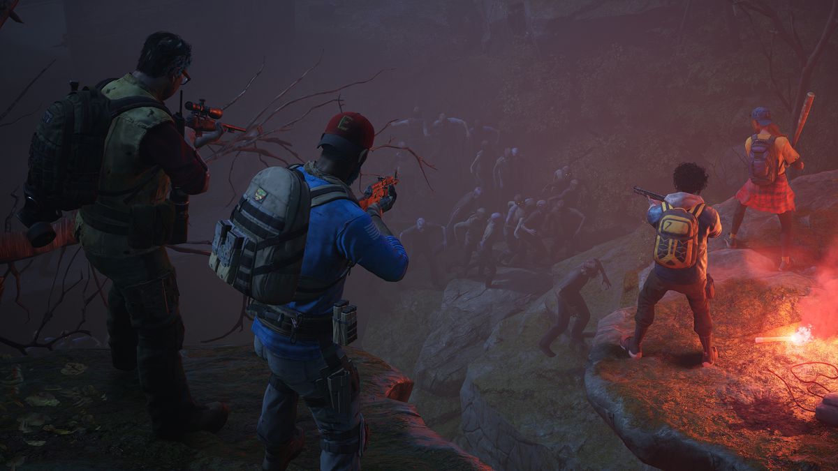 I sopravvissuti umani mirano a uno sciame di zombi in uno screenshot di Back 4 Blood