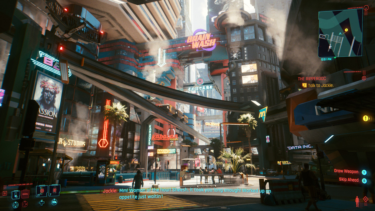 The neon streets of Night City in Cyberpunk 2077