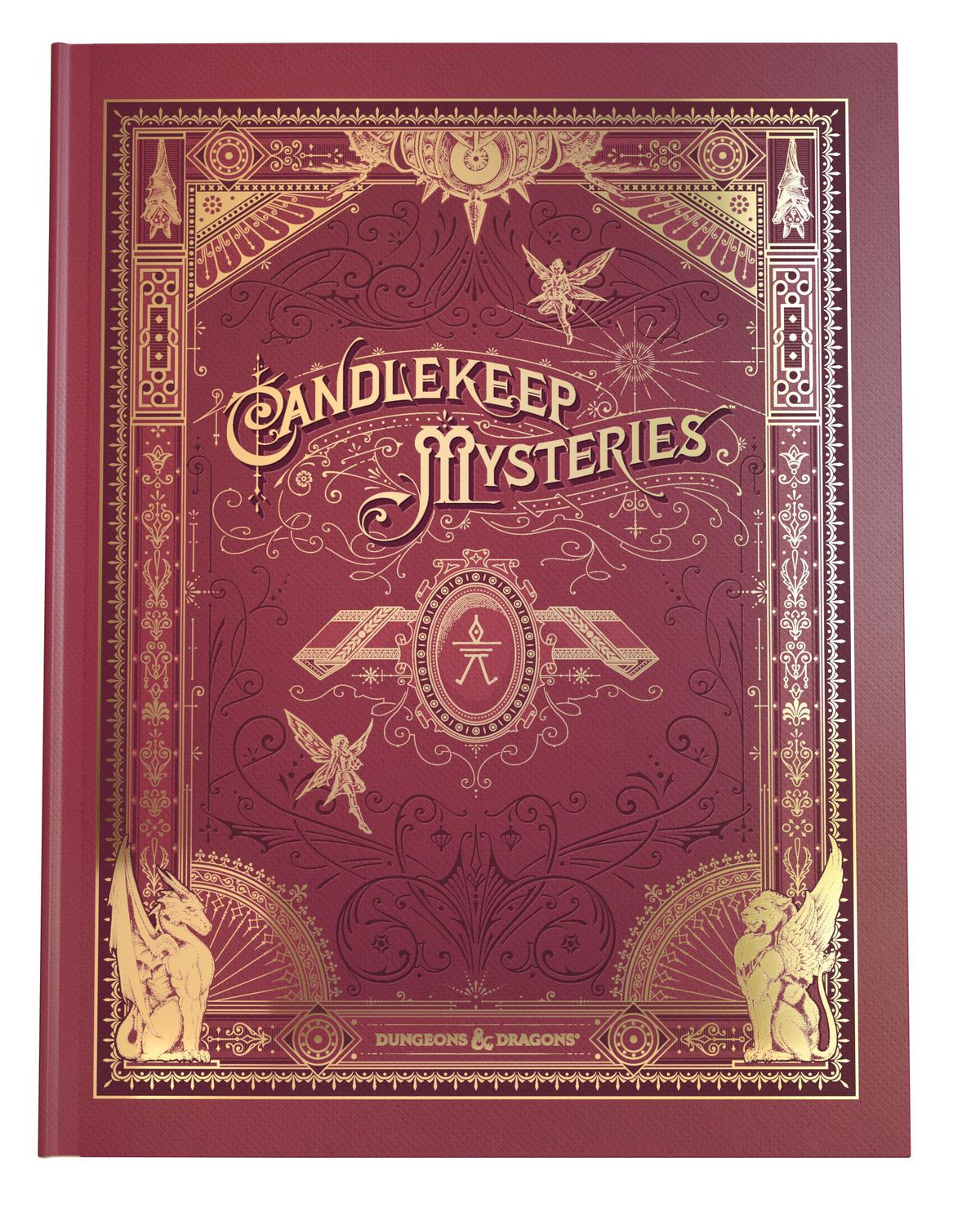 La copertina alternativa di Candlekeep Mysteries sembra un libro rilegato in pelle con accenti dorati.
