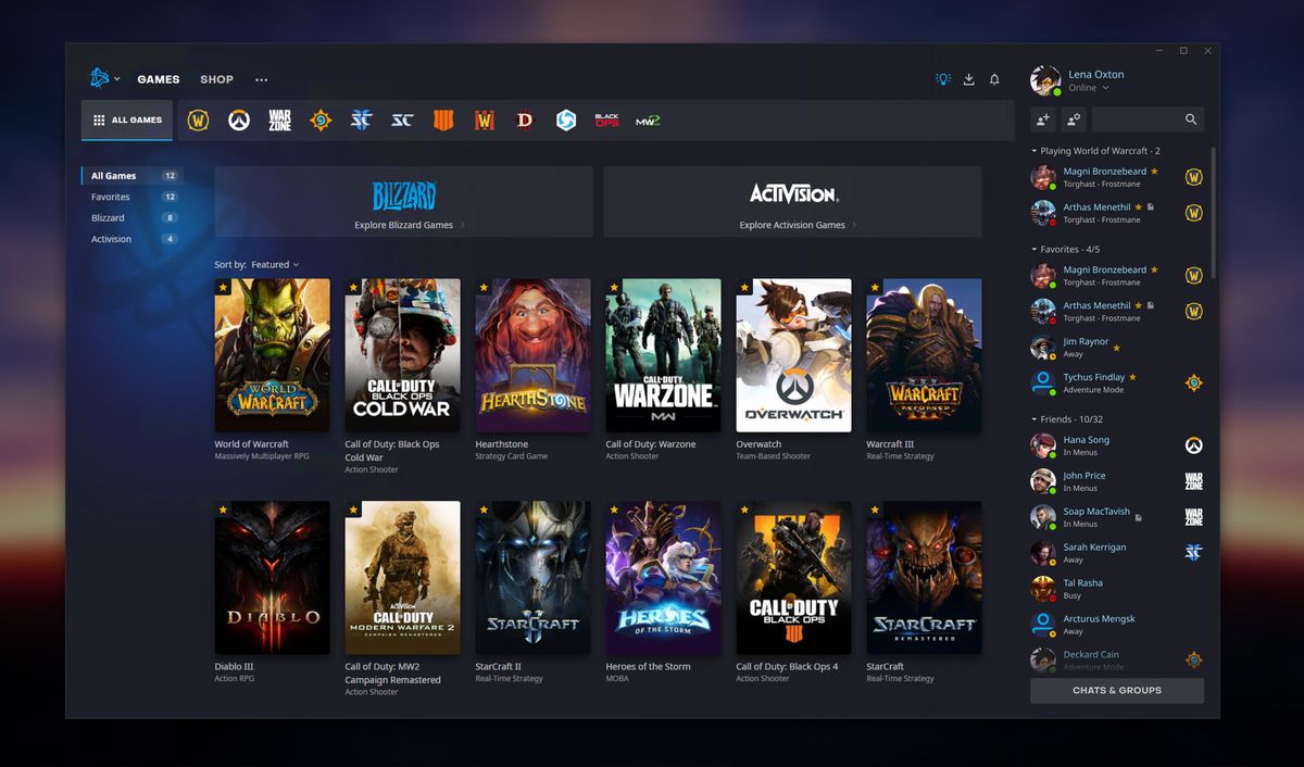 Battle.net - Il nuovo launcher dei giochi Activision-Blizzard mostra tutti i giochi Blizzard e Activision che un giocatore possiede.