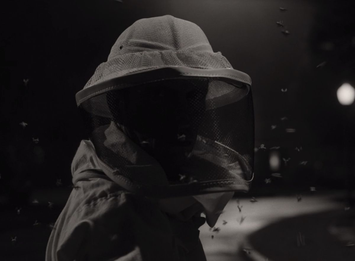 WandaVision: uomo apicoltore nell'episodio 2 in piedi in mezzo alla strada di notte