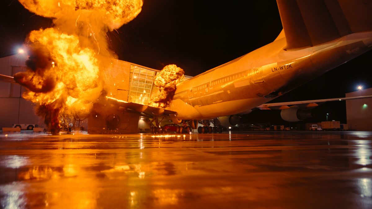 A plane explodes as it crashes into a bank vault in Tenet