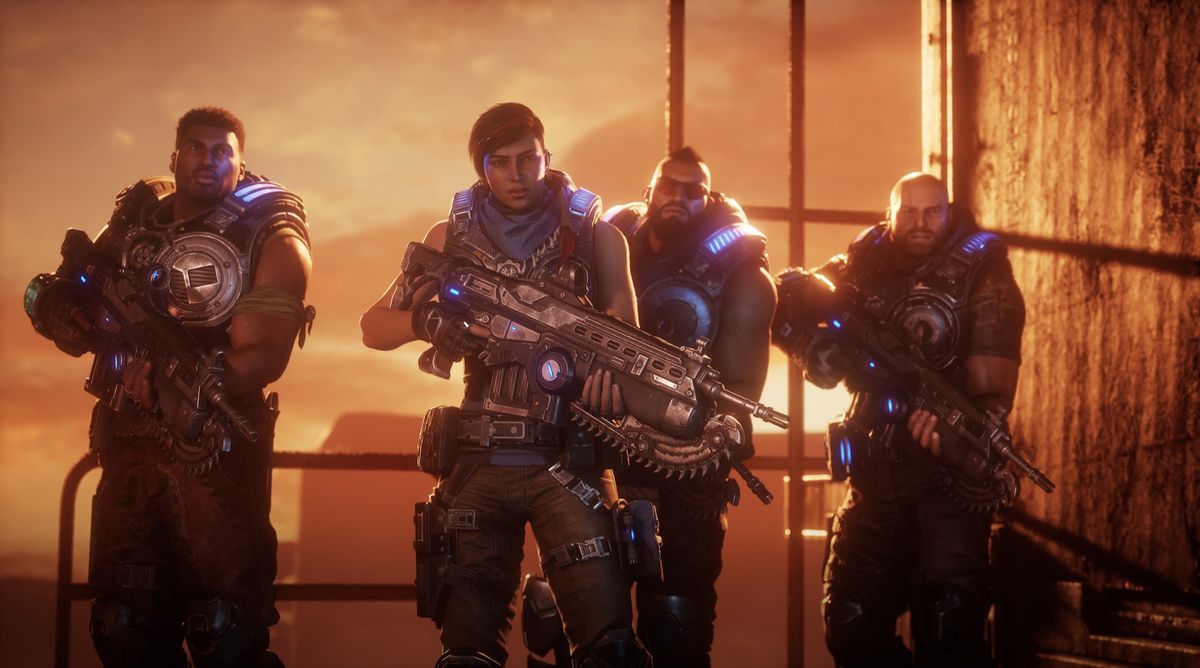 Gears 5 characters Del, Kait, Fahz, and JD