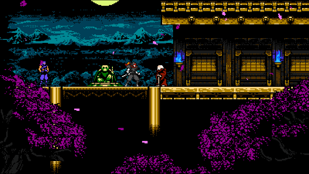 Shadow il personaggio principale di Cyber ​​Shadow si trova di fronte a un tempio