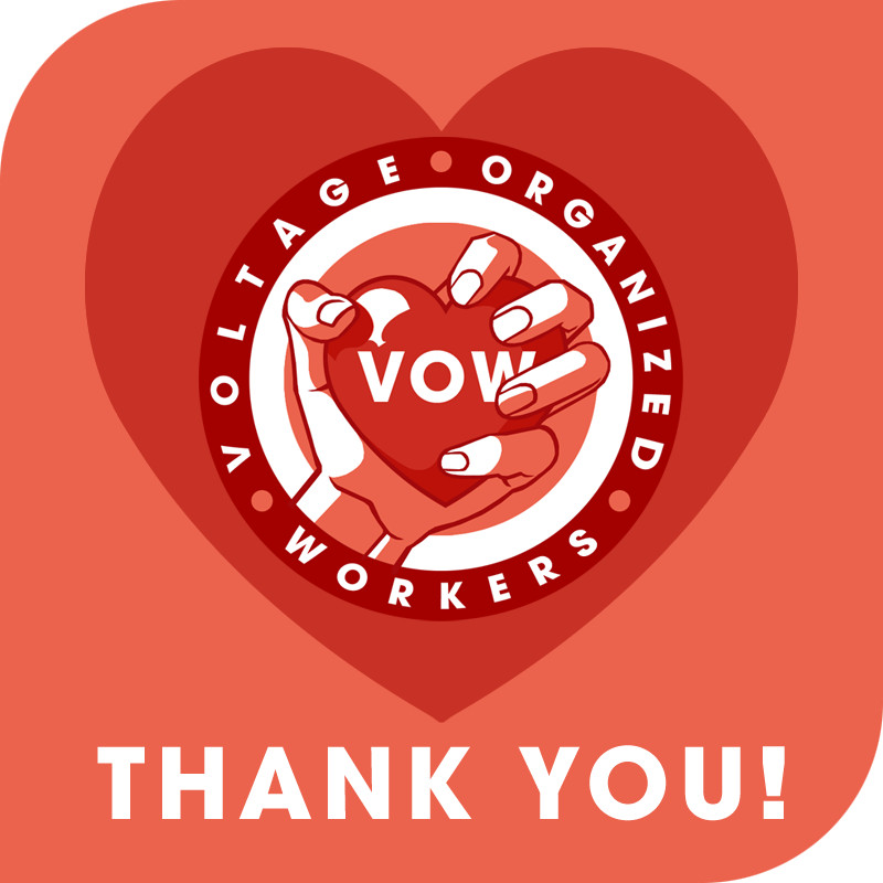 Logo di Voltage Workers United con un cuore in un pugno
