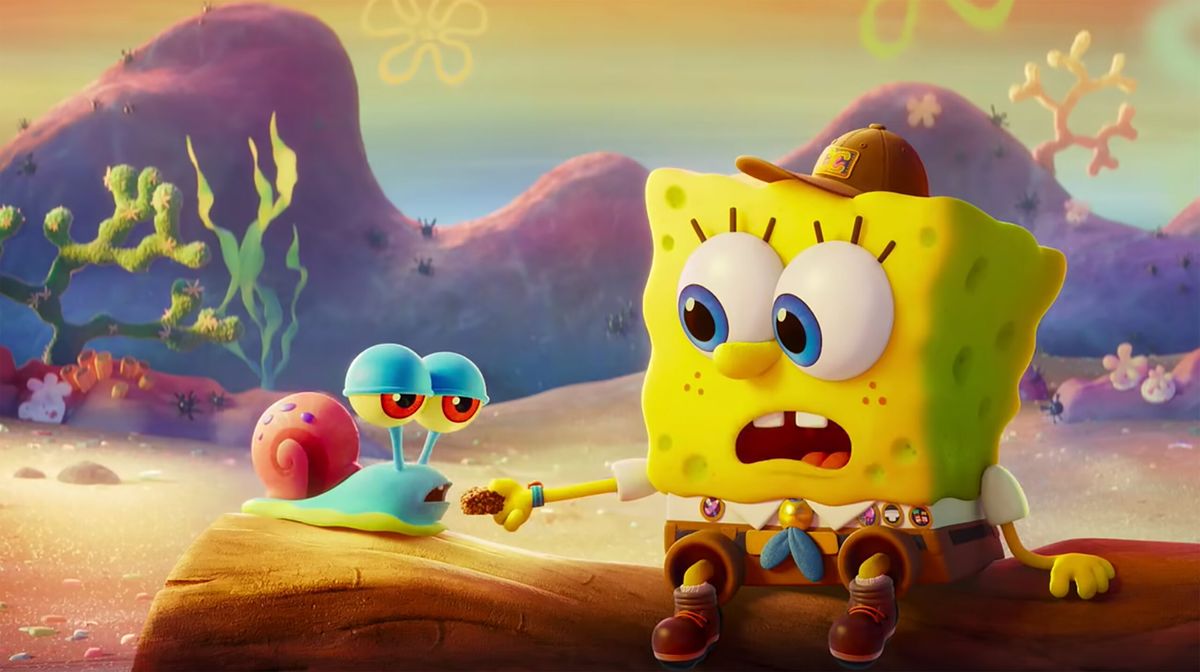 Spongebob meeting Gary the snail for the first time in The Spongebob Movie: Sponge on the Run