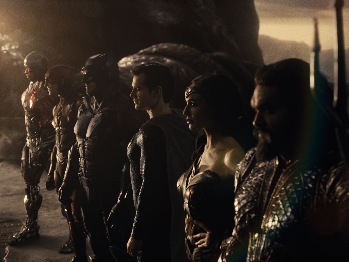 the Justice League assembled on the edge of a cliff in Zack Snyder’s Justice League