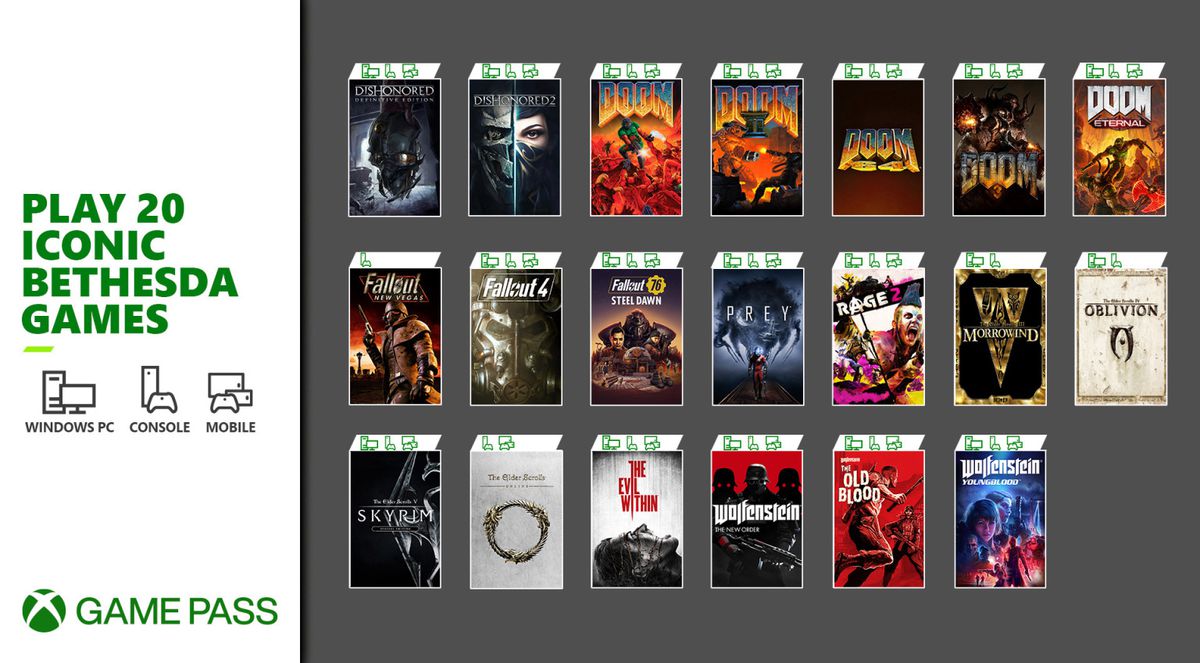 scheda del titolo che mostra la grafica di 20 giochi che saranno su Xbox Game Pass