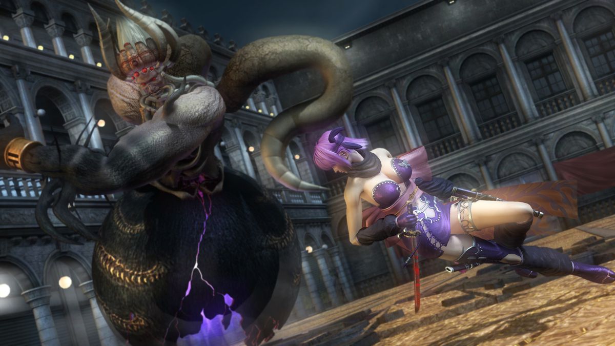 Ayane combatte un demone gigante in uno screenshot del Ninja Gaiden: Master Collezione
