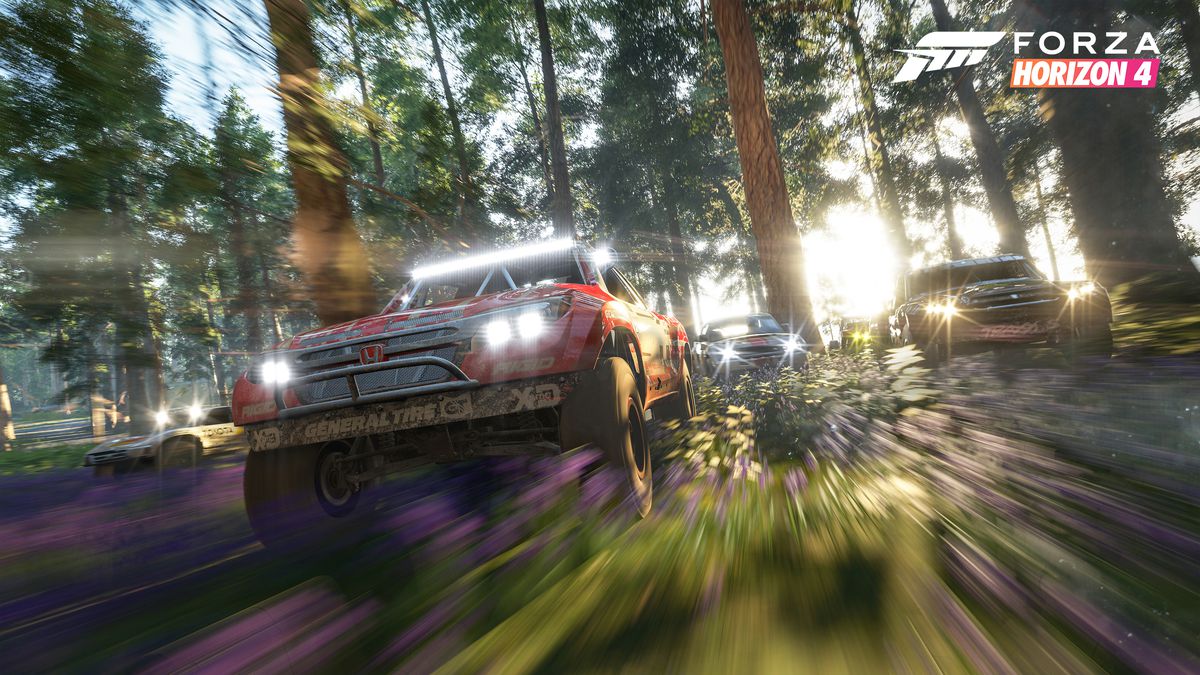 Forza Horizon 4 - trucks racing through the forest