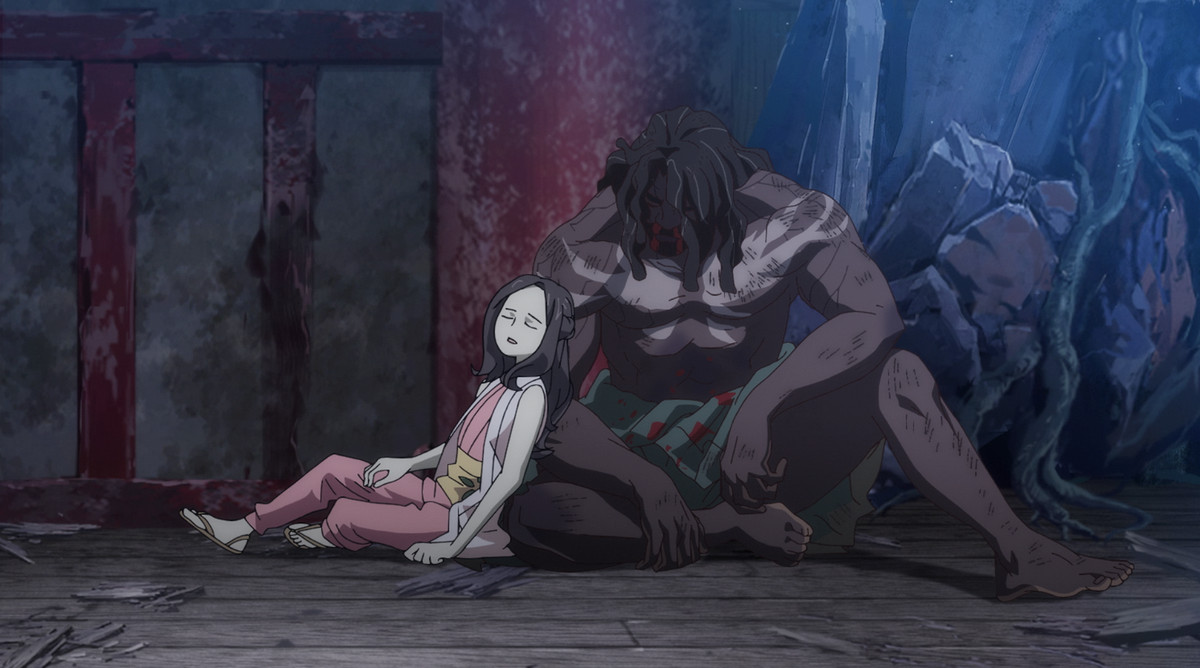 Yasuke, insanguinato e malconcio, crolla in un angolo mentre Saki riposa accanto a lui.