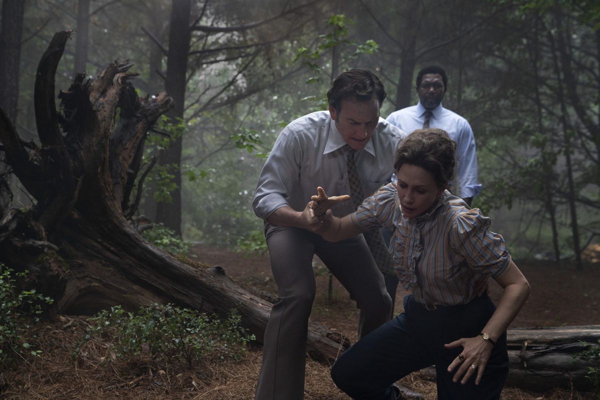 Patrick Wilson and Vera Farmiga as paranormal investigators Ed and Lorraine Warren in The Conjuring: The Devil Made Me Do It 