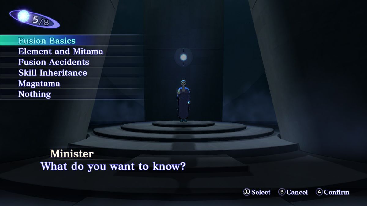 Una delle schermate di menu relative a Demon Fusion in Shin Megami Tensei 3: Nocturne HD Remaster