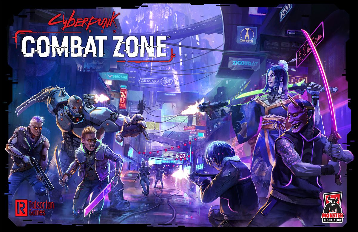La grafica chiave di Cyberpunk Red: Combat Zone mostra ganger che combattono nelle strade al neon di Night City.