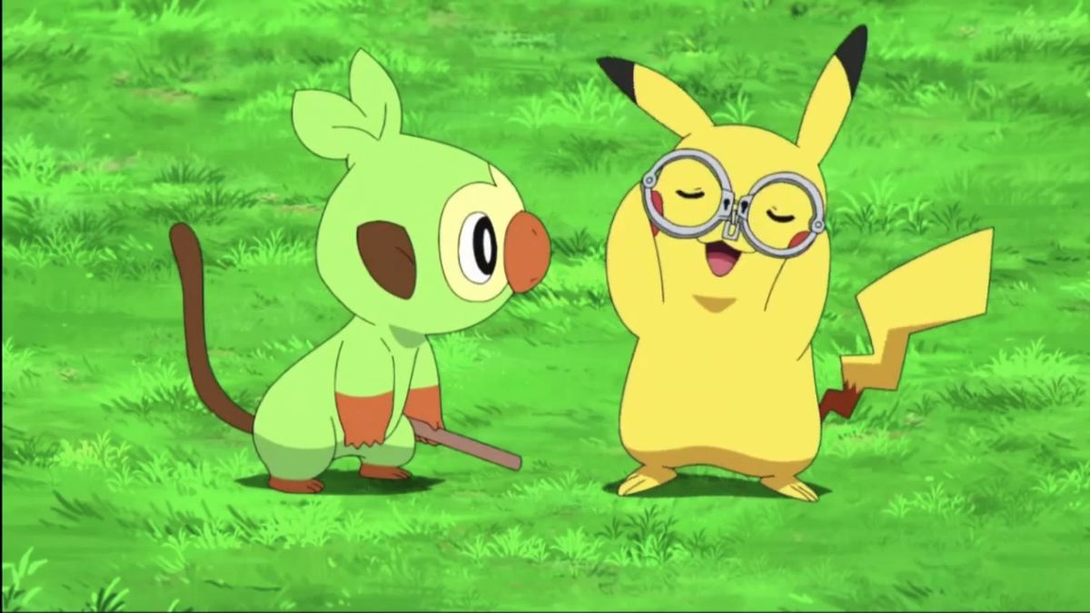 Pikachu indossa le manette come gli occhiali con Grookey nell'anime Pokémon