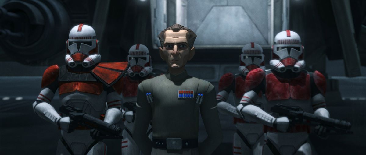 L'ammiraglio Tarkin insieme ai clone troopers nella serie animata Star Wars: The Bad Batch