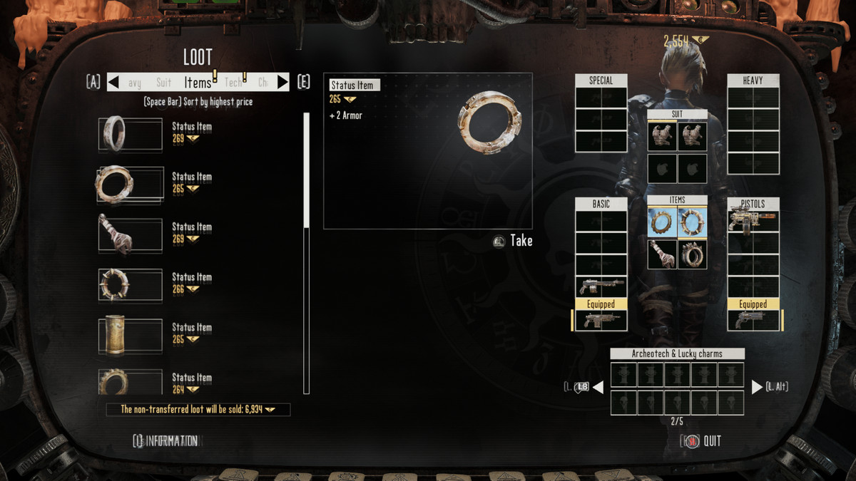 La schermata del bottino in Necromunda: Hired Gun