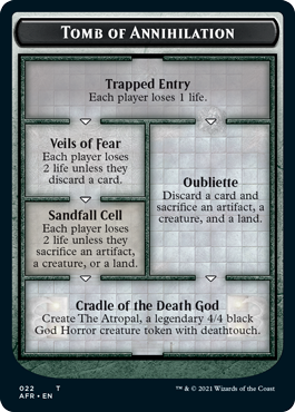 Tomb of Annihilation termina con Cradle of the Death God, che consente ai giocatori di ottenere un token 4/4 con tocco letale.