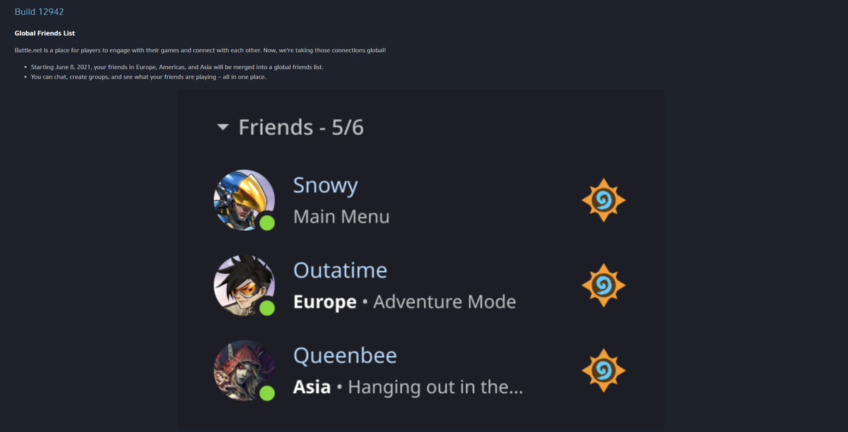 Note sulla patch dal launcher Battle.net di Blizzard che introducono l'elenco di amici globali