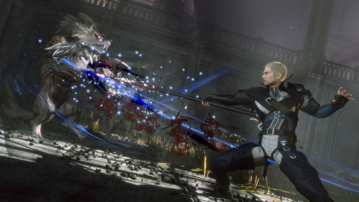 Jack, il protagonista di origine Final Fantasy che pugnala un mostro con una lancia